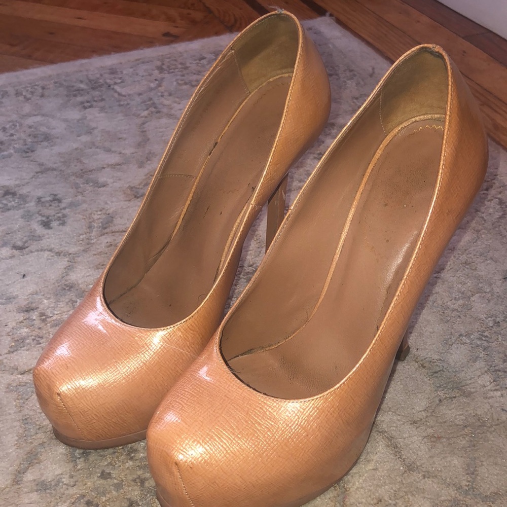 YSL Pink/Nude Leather Tribtoo Pumps 37.5